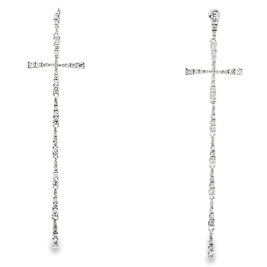 Front view of 14k Diamond Cross Dangle Earrings in White Gold