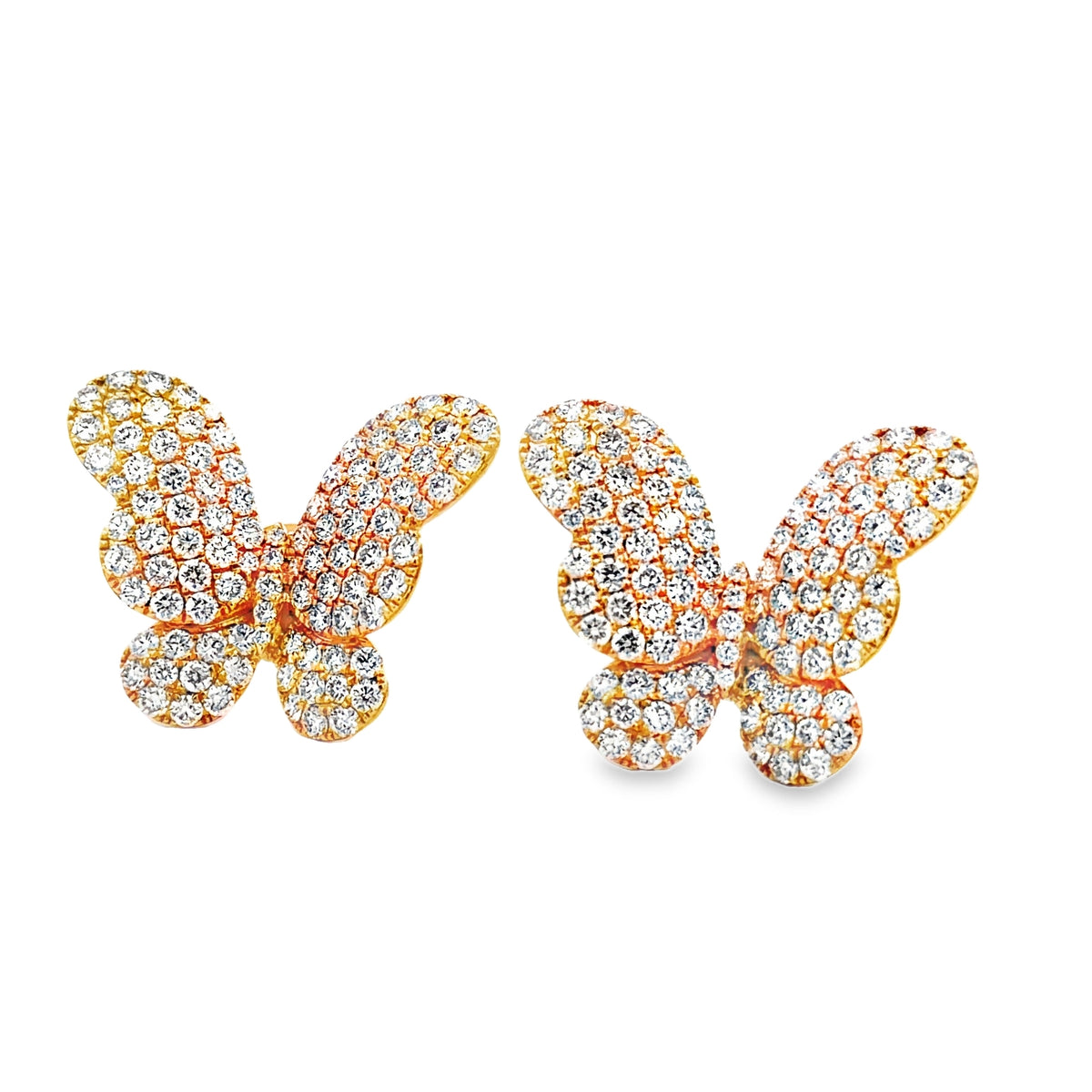 Side view of 18K Yellow Gold Diamond Pave Butterfly Stud Earrings