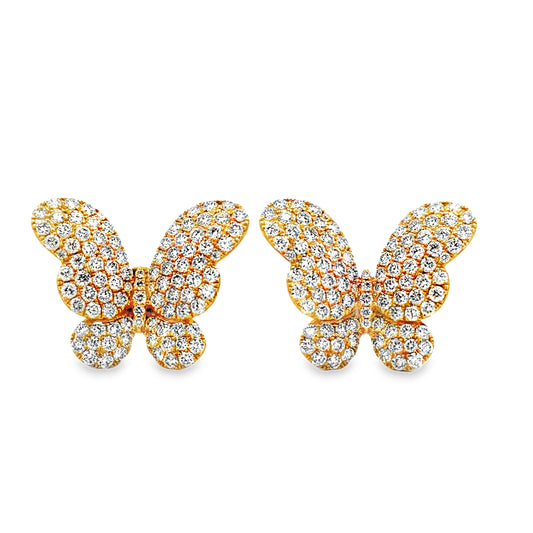 Front view of 18K Yellow Gold Diamond Pave Butterfly Stud Earrings