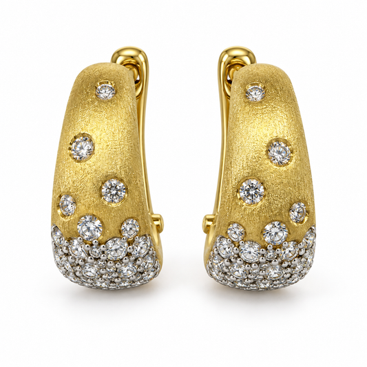 Front view of 14K Yellow Gold Diamond Huggie Earrings Matte Finish