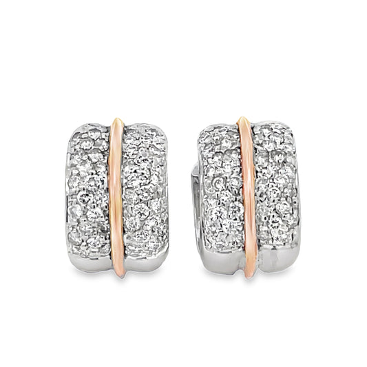 Front view of Diamond Pave Two Tone Huggie Hoops 1.78 cts
