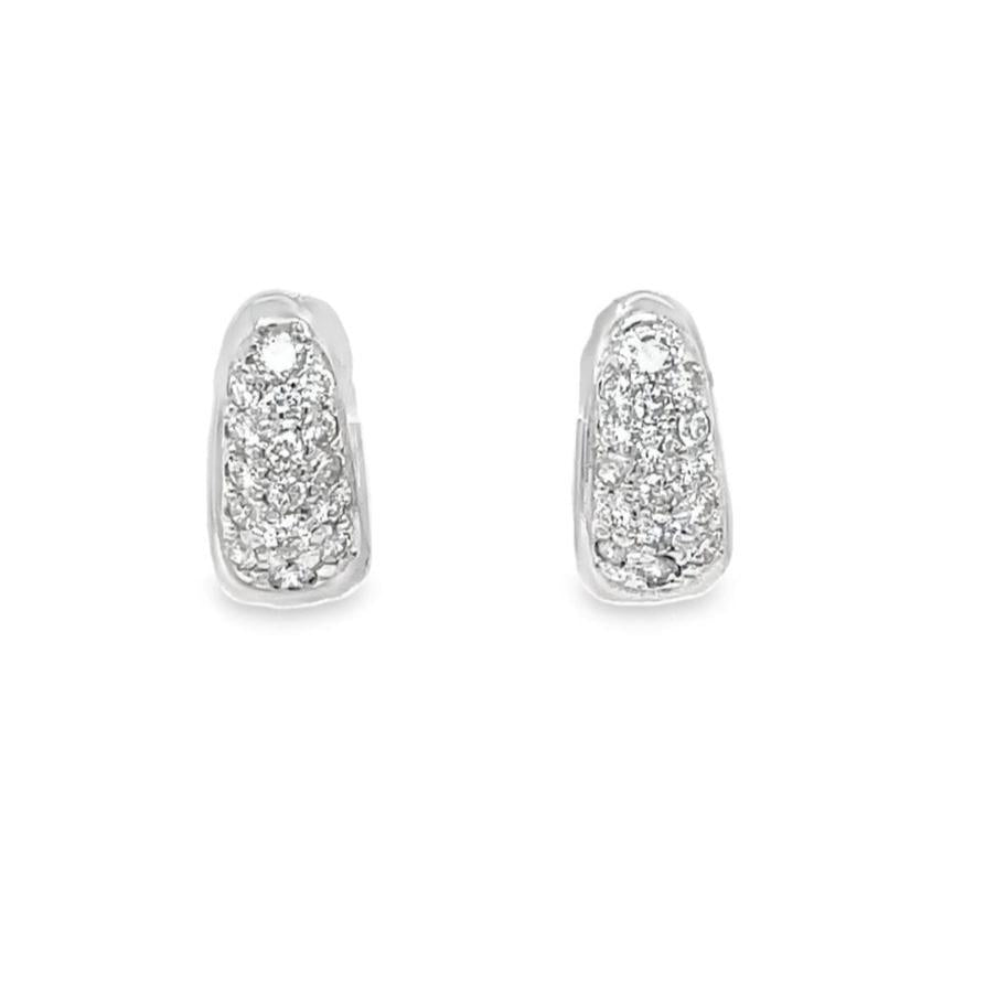 18k White Gold Diamond Huggie Earrings 0.97 cts Front view