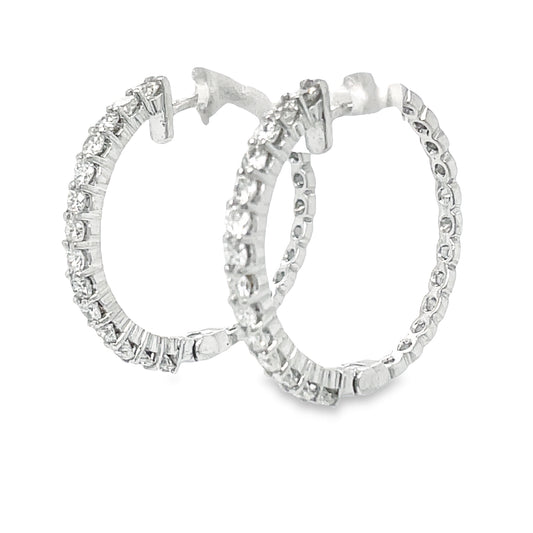 Medium Diamond White Gold Hoop Earrings 1.16 cts Side view 