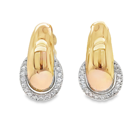 Estate 14k Two Tone Diamond Drop Earring Front view