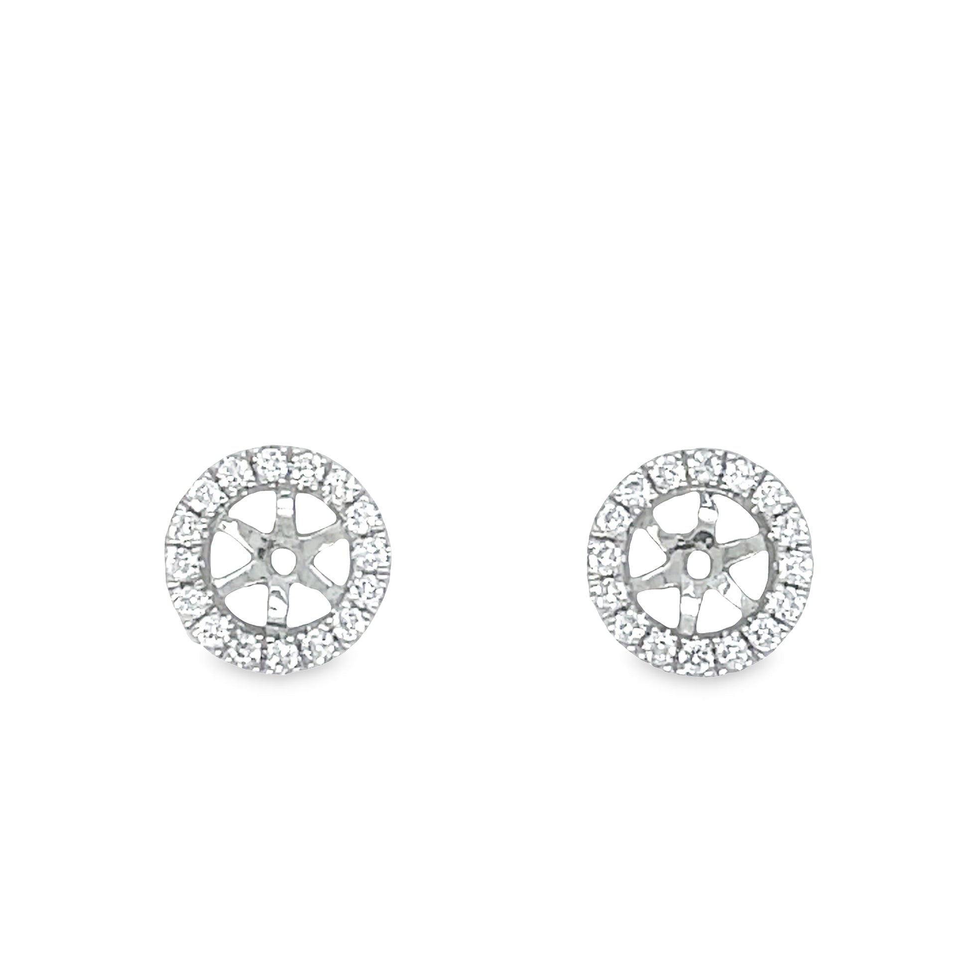 Front view of 18K Small Removable Round Diamond Jacket White Gold Earrings 0.31 cts
