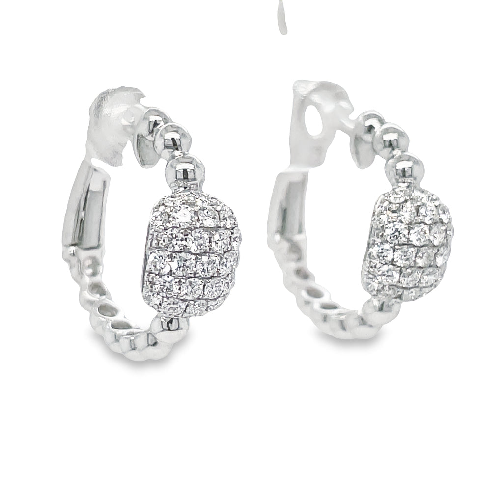 These 0.75-carat diamond hoop earrings crafted from 14k white gold boast an elegant bead style, perfect for any occasion. A timeless addition to your jewelry collection.