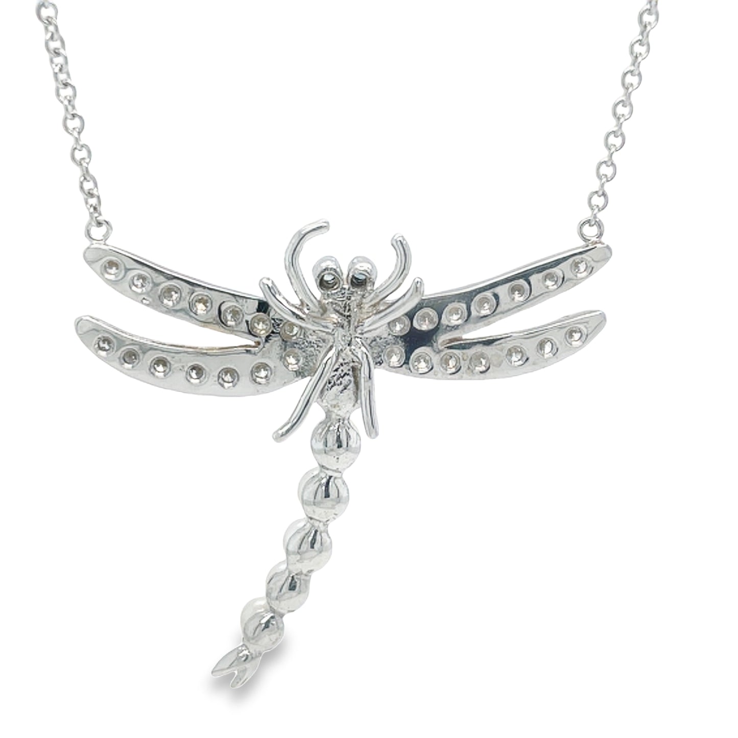Diamond & Pearl Dragonfly Pendant Necklace Back View
