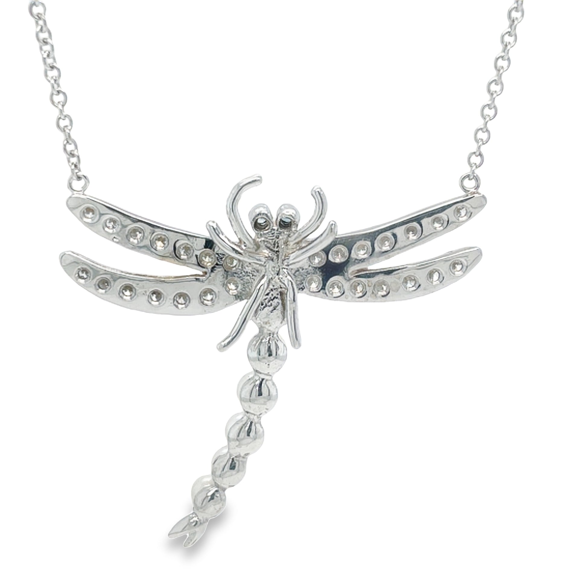 Diamond & Pearl Dragonfly Pendant Necklace Back View