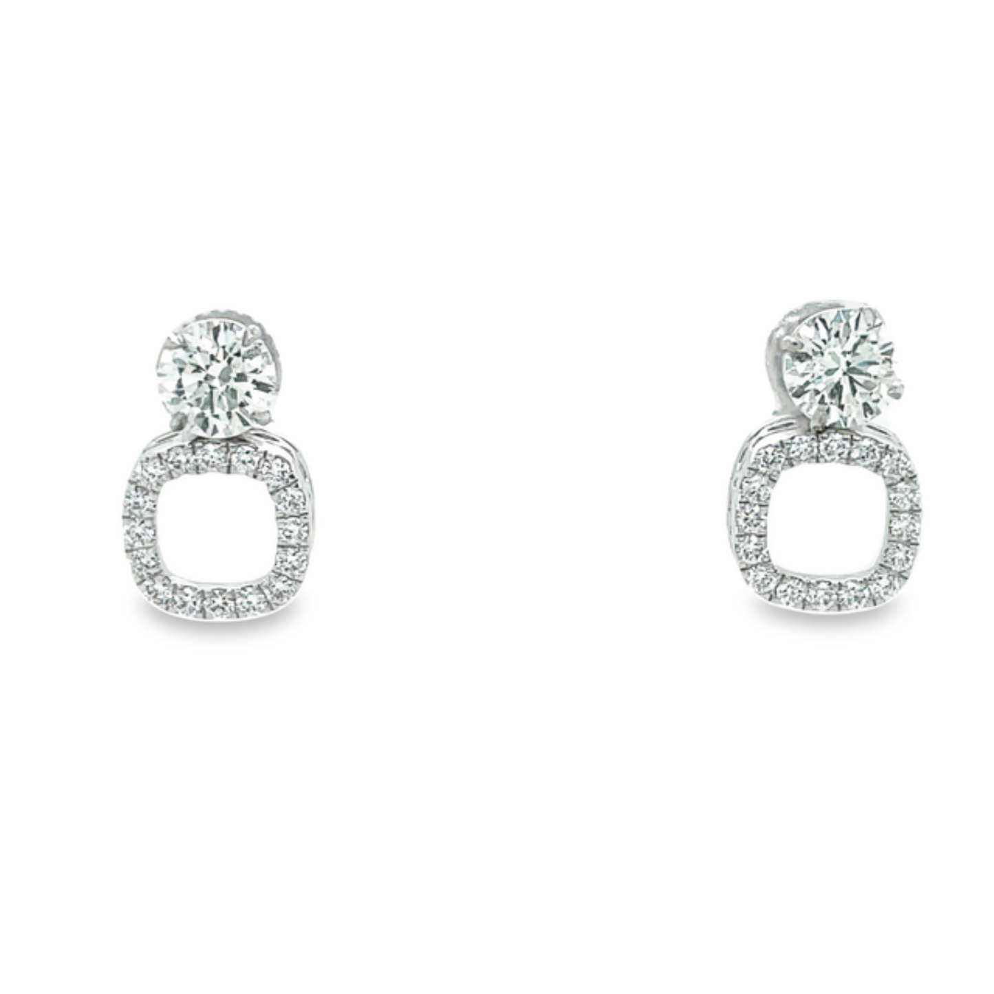 Diamond Square Removable Jacket Earrings 0.75 cts Front view 