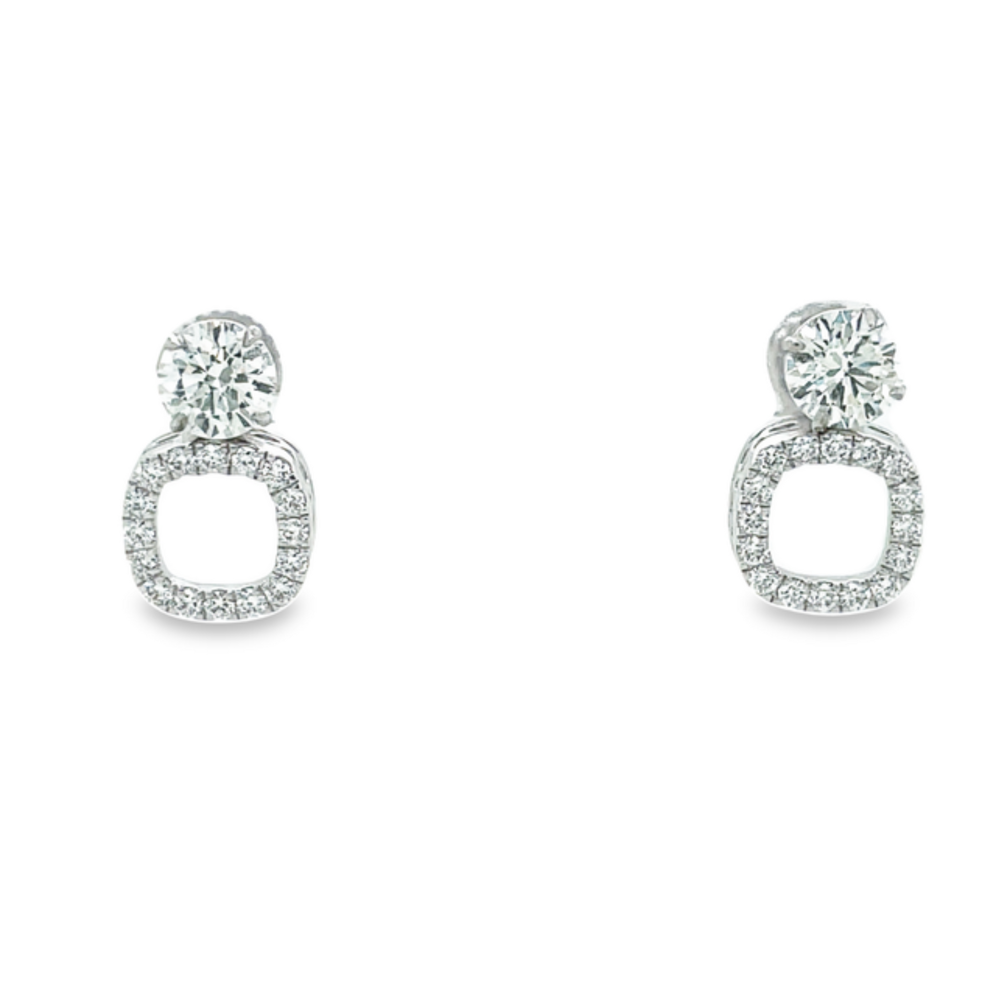 Diamond Square Removable Jacket Earrings 0.75 cts Front view 