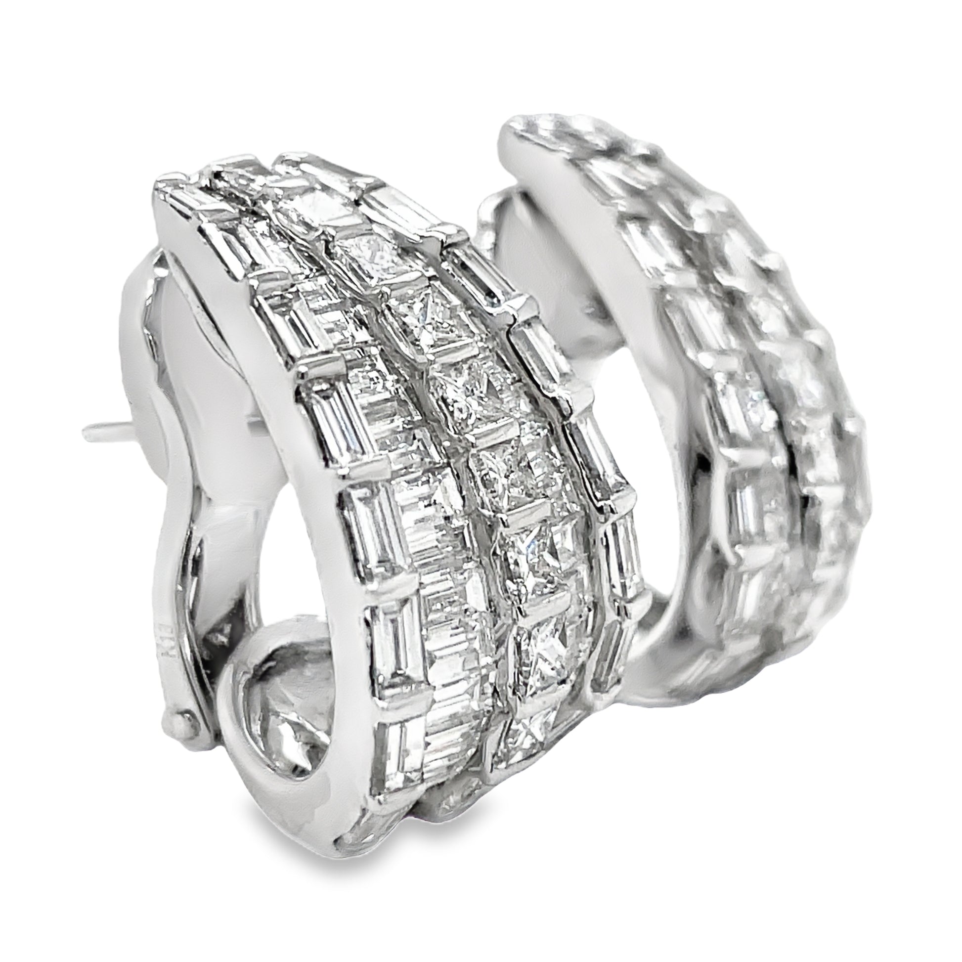 Side view of 18K Stunning Diamond Mixed Cut Drop Earrings 6.47 cts