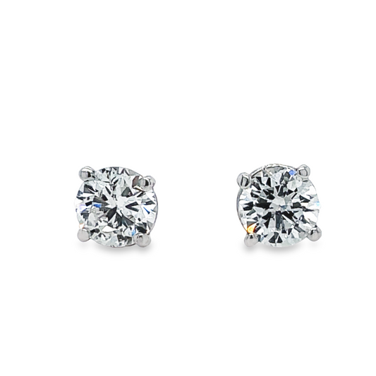 Diamond Stud Earrings 2.02 cts White Gold CGL Certificate Front view 