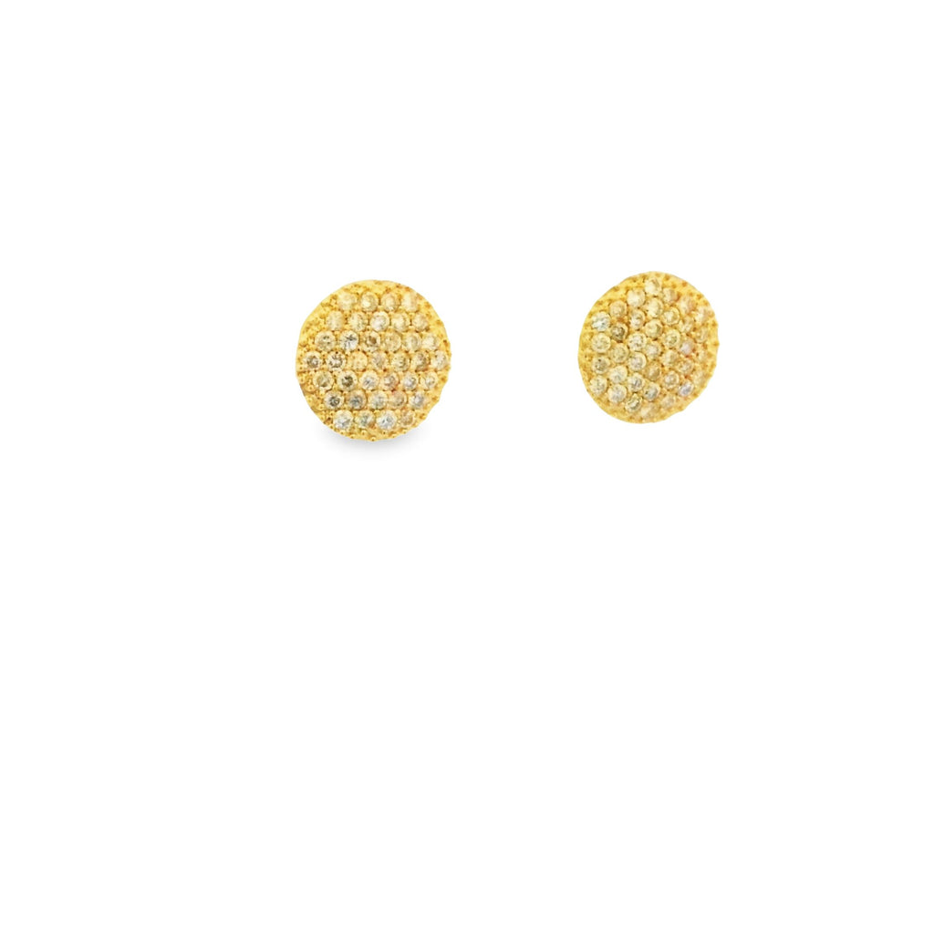 Add a subtle touch of luxury to your everyday look with these stunning Diamond Pave Disk Stud Earrings. Each earring feature a 9.00mm disk crafted in luxurious 18K yellow gold, embellished with round diamonds totaling 0.60 carats. Exquisitely charming, these earrings will bring an unforgettable sparkle to any occasion.