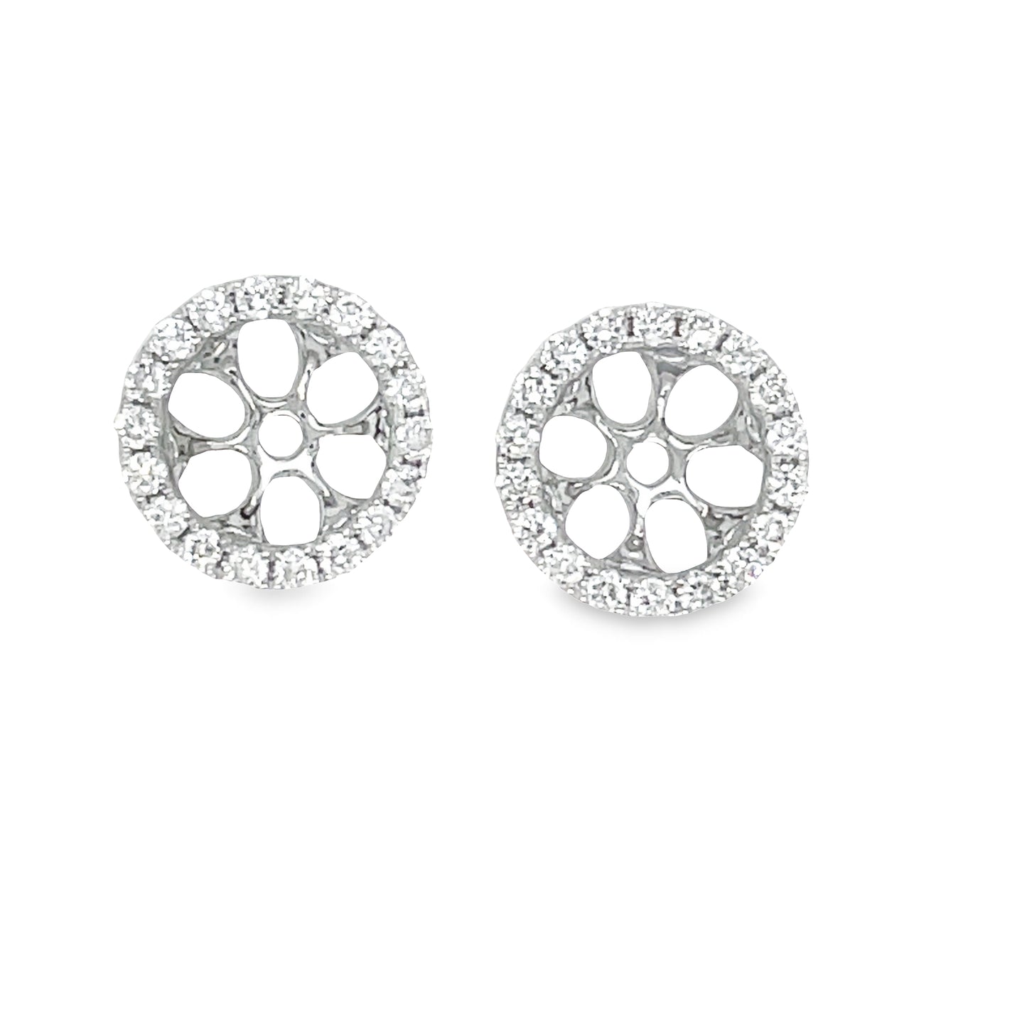Front view of 18k Small Removable Round Diamond Jacket White Gold Earrings 0.19 cts