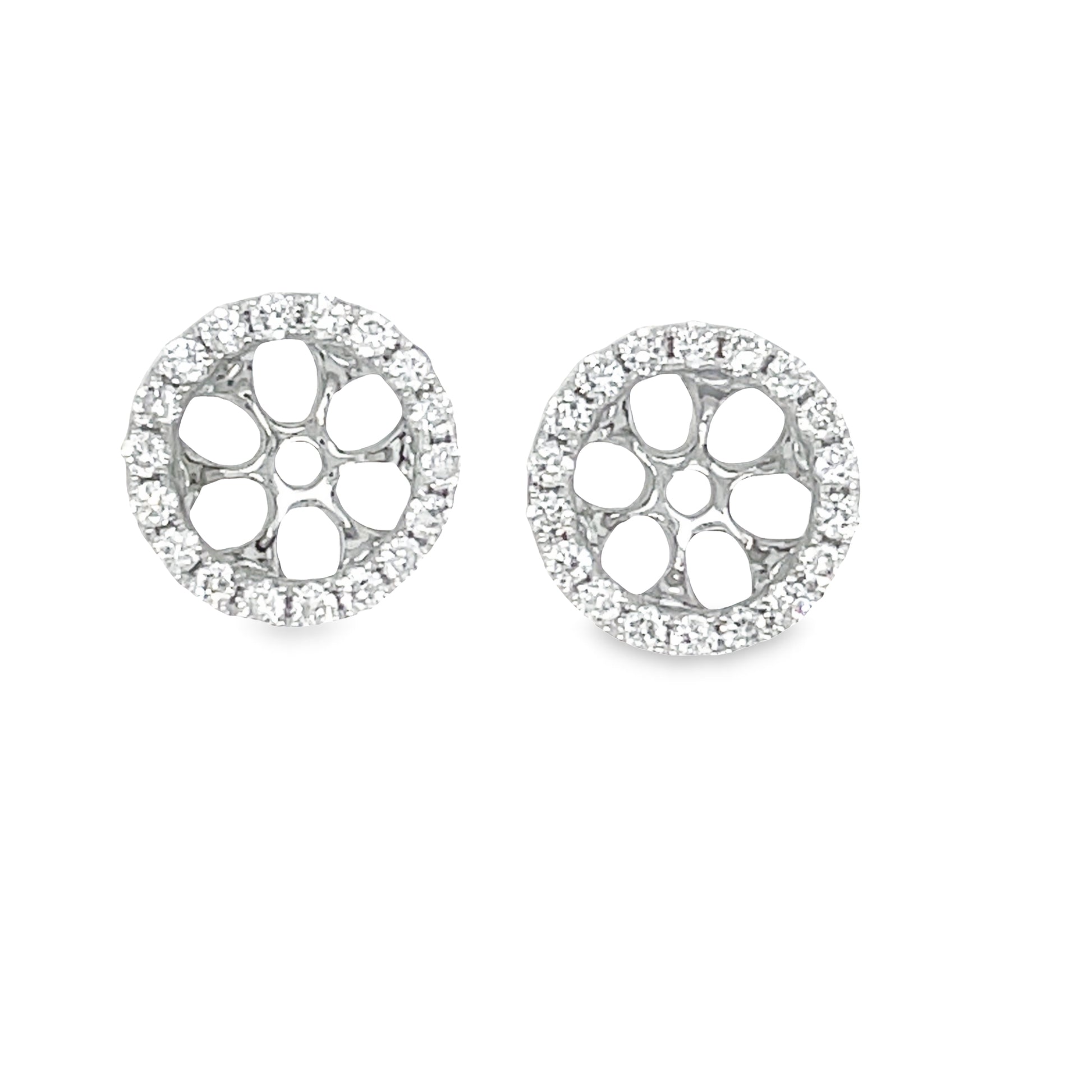 Front view of 18k Small Removable Round Diamond Jacket White Gold Earrings 0.19 cts