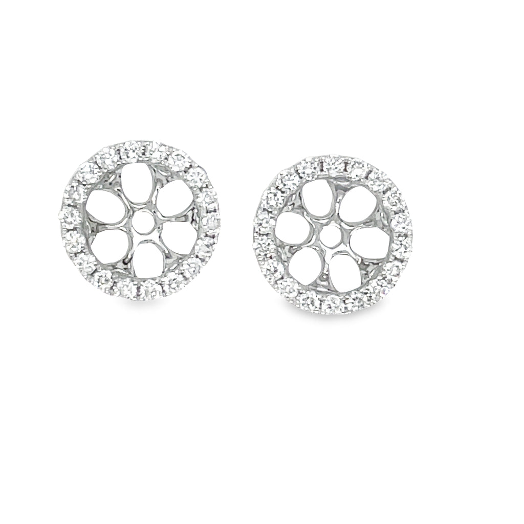 Let your sparkle shine with these stunning Small Removable Round Diamond Jacket Earrings! Crafted of 18k white gold, these earrings feature round diamonds 0.40 cts that will have you dazzling. Show off the ultimate in classic beauty and elegance!  Diamond studs not included