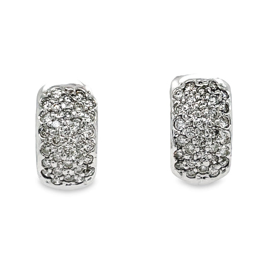 Pave Set Diamond Hoop Earrings Front view 