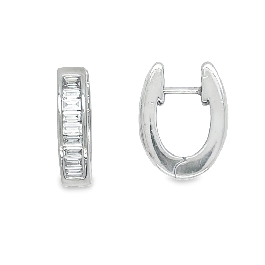 Diamond Baguette Huggie Earrings Oval Shape 0.70 cts