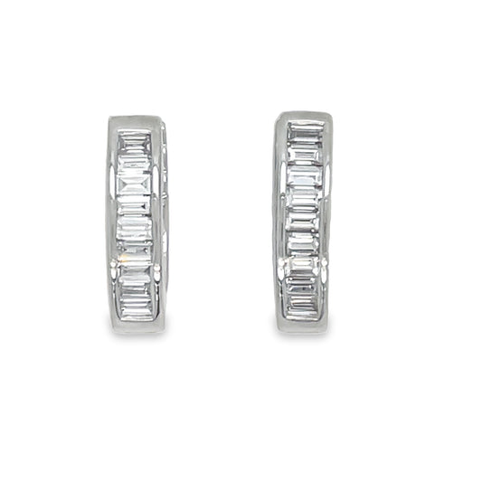 Diamond Baguette Huggie Earrings Oval Shape 0.70 cts Front view 