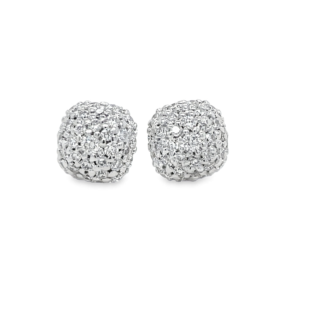 Experience luxury and elegance with our 18k white gold diamond stud earrings. Handcrafted in Italy, the round shape and diamond pave (0.44 cts) add a touch of glamour to any outfit. The friction back ensures a secure fit for all-day wear. Elevate your style with these 7.00 mm earrings!   