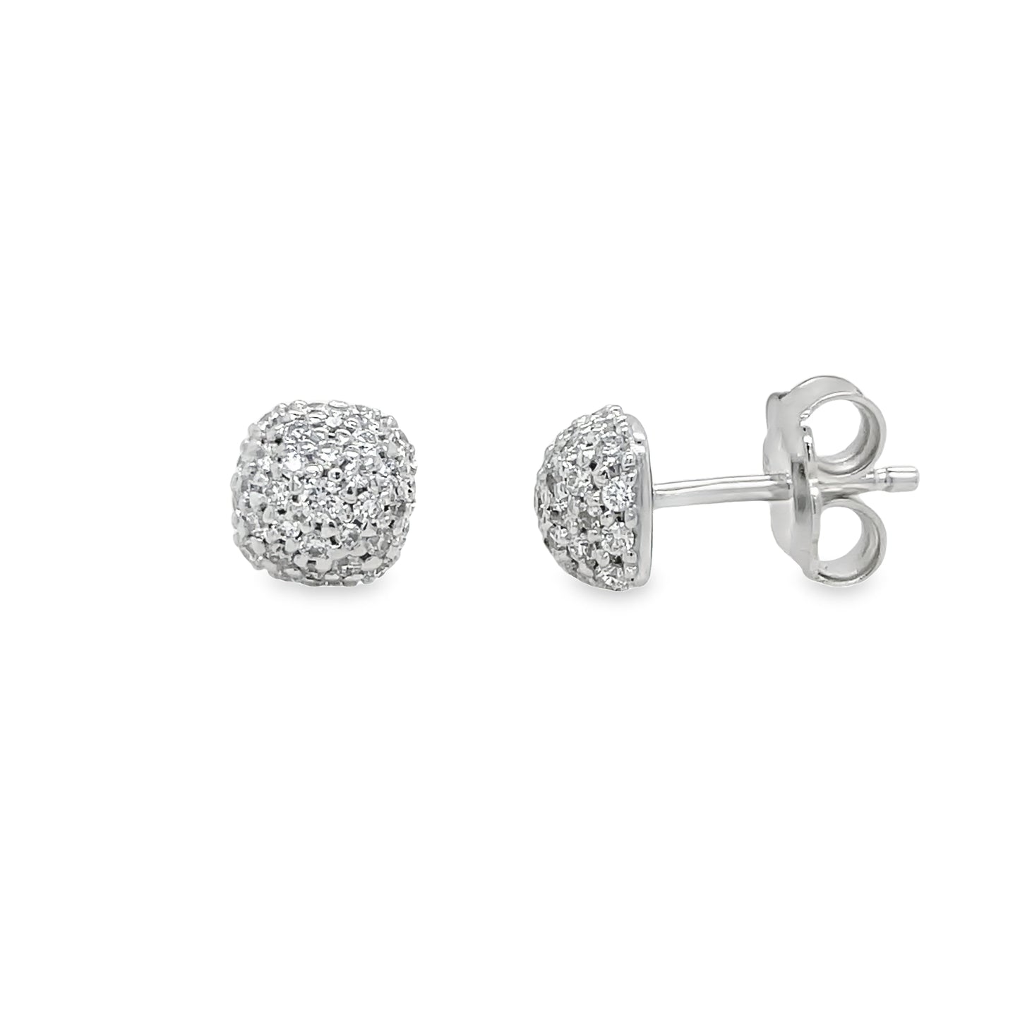 18k White Gold Diamond Stud Round Earrings 0.44 cts Front and Side View