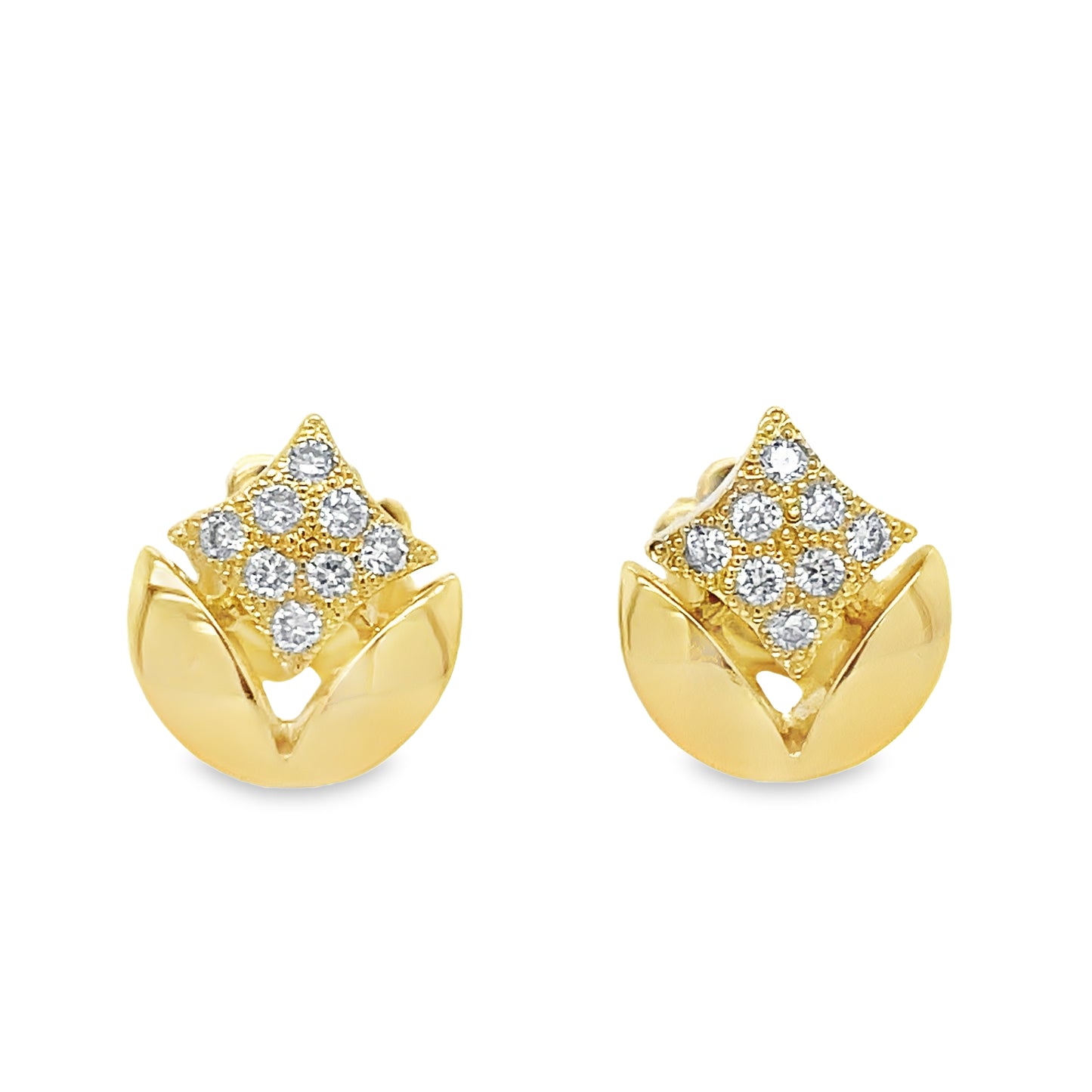 18k Yellow Gold Diamond Star Earrings 0.10 cts Front view
