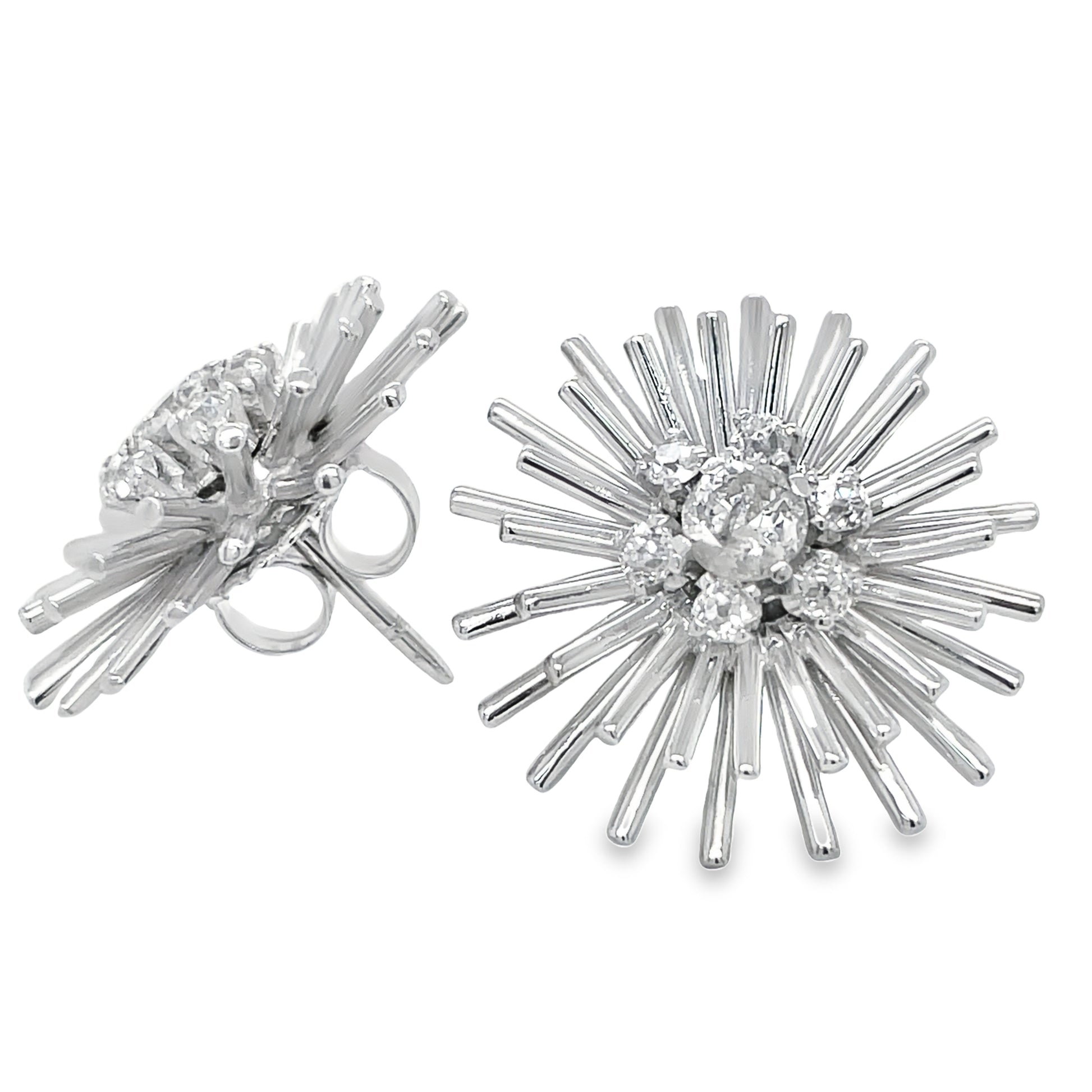Diamond Sunburst Large Earrings Front and Side View
