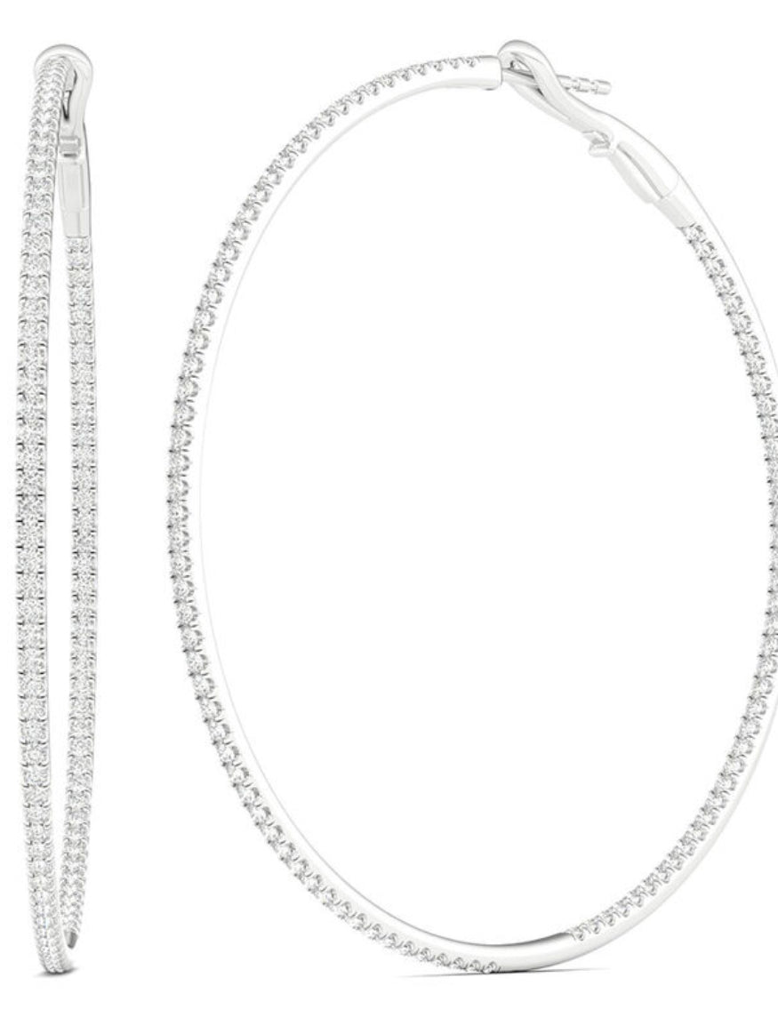 <p><span style="font-size: 0.875rem;">These Large Hoop Earrings feature 1.59 ct Round diamonds of F/G color and VS1 clarity. The hoops are 1.60 mm thick and 1.5" size, crafted from 18k white gold with a secure lock clasp. Lever back system ensures the earrings are easy to put on and take off.</span></p> <p>&nbsp;</p>