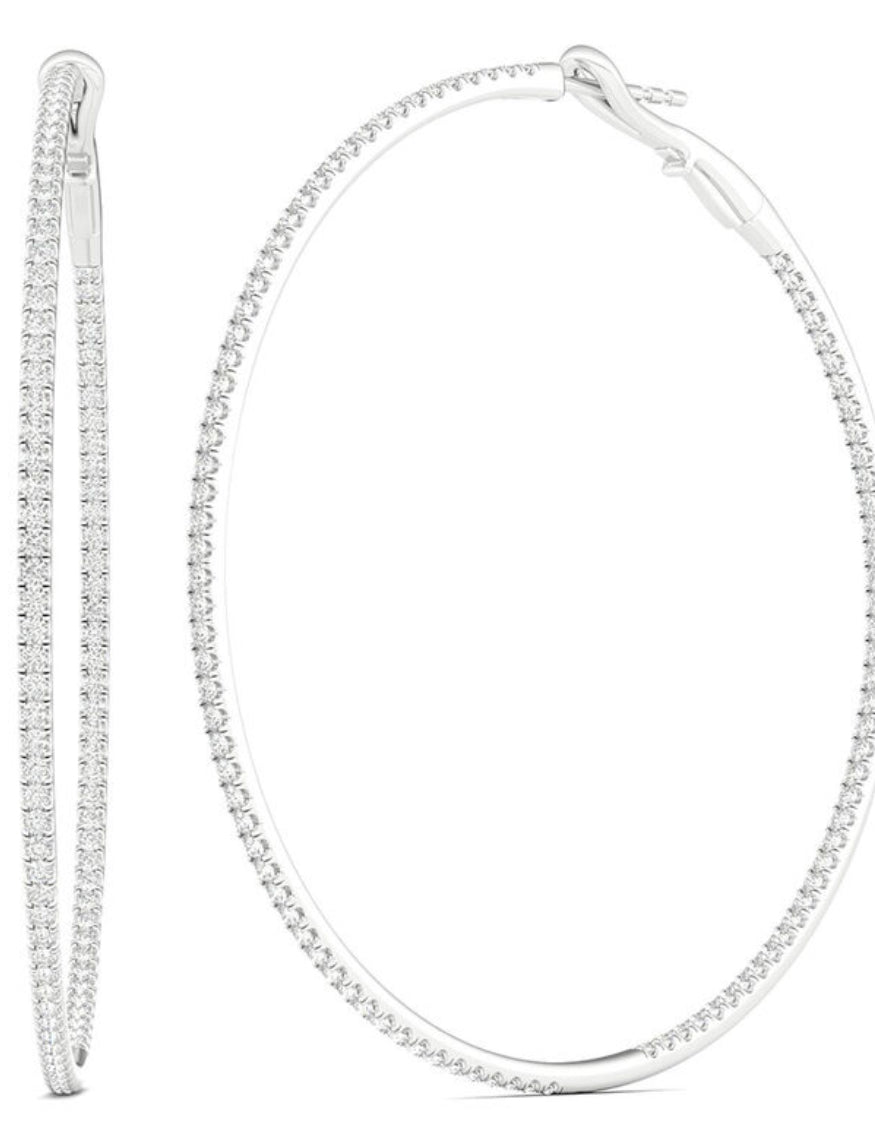 Large Diamond Inside-Out White Hoop Earrings 1.59 cts Front and Side View