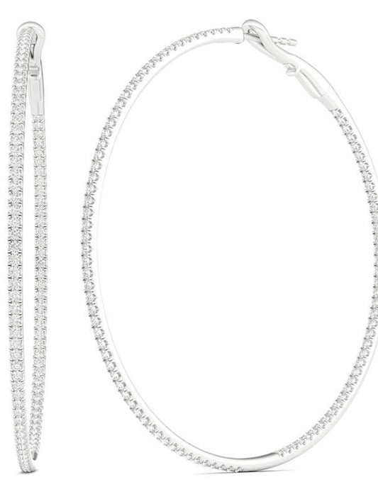 Large Diamond Inside-Out White Hoop Earrings 1.59 cts Front and Side View