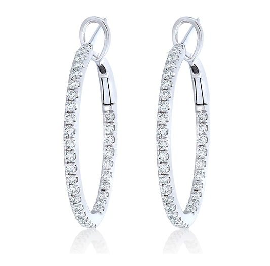 Large Diamond Inside-Out White Hoop Earrings 4.40 cts Side view 