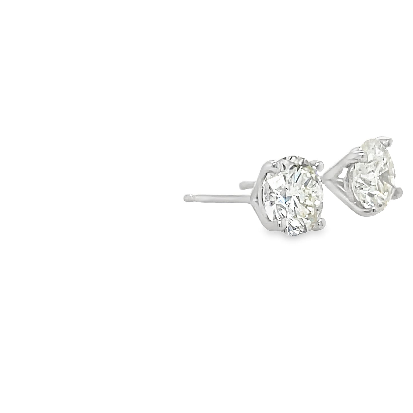 Side view of Diamond Stud Earrings 2.13 cts White Gold