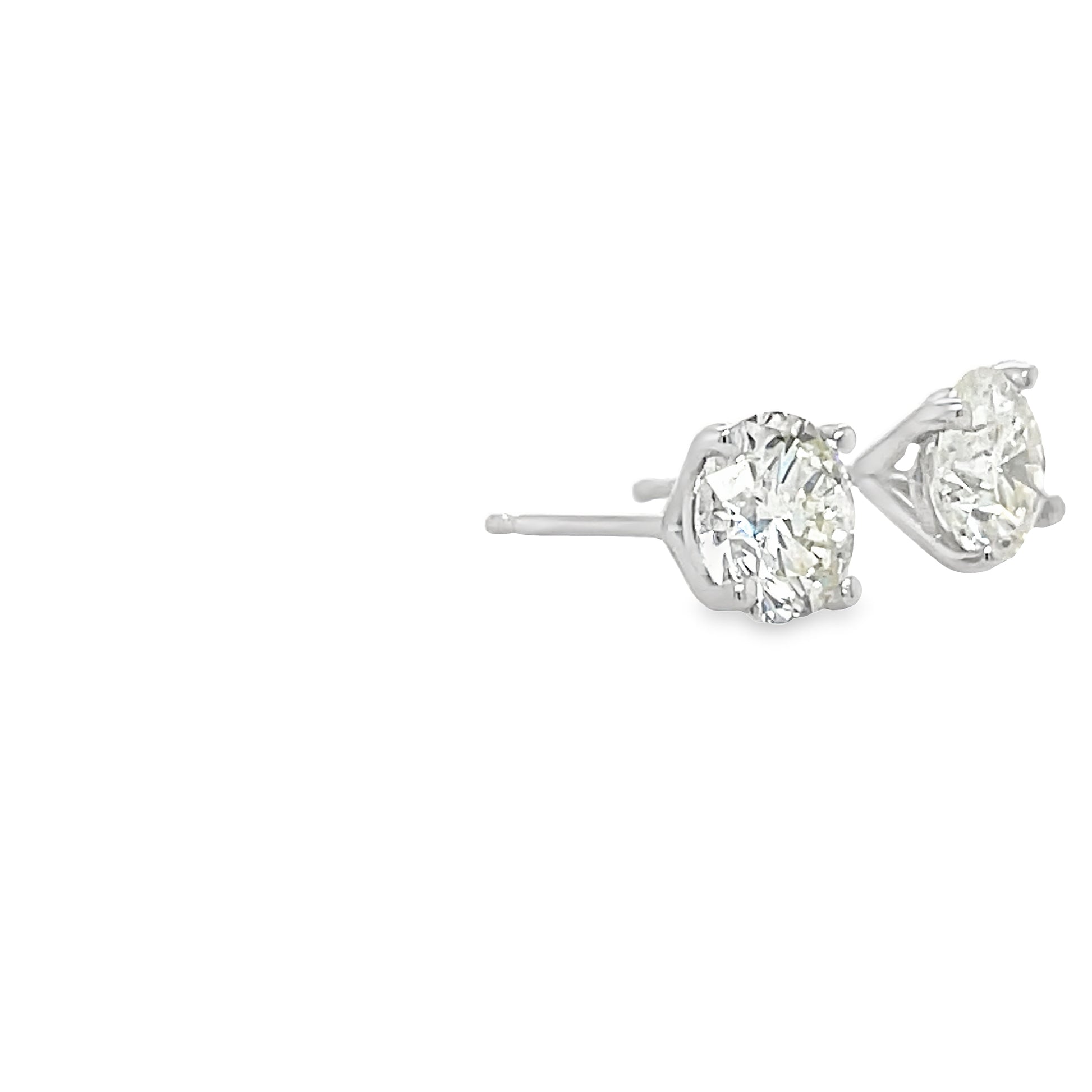 Side view of Diamond Stud Earrings 2.13 cts White Gold