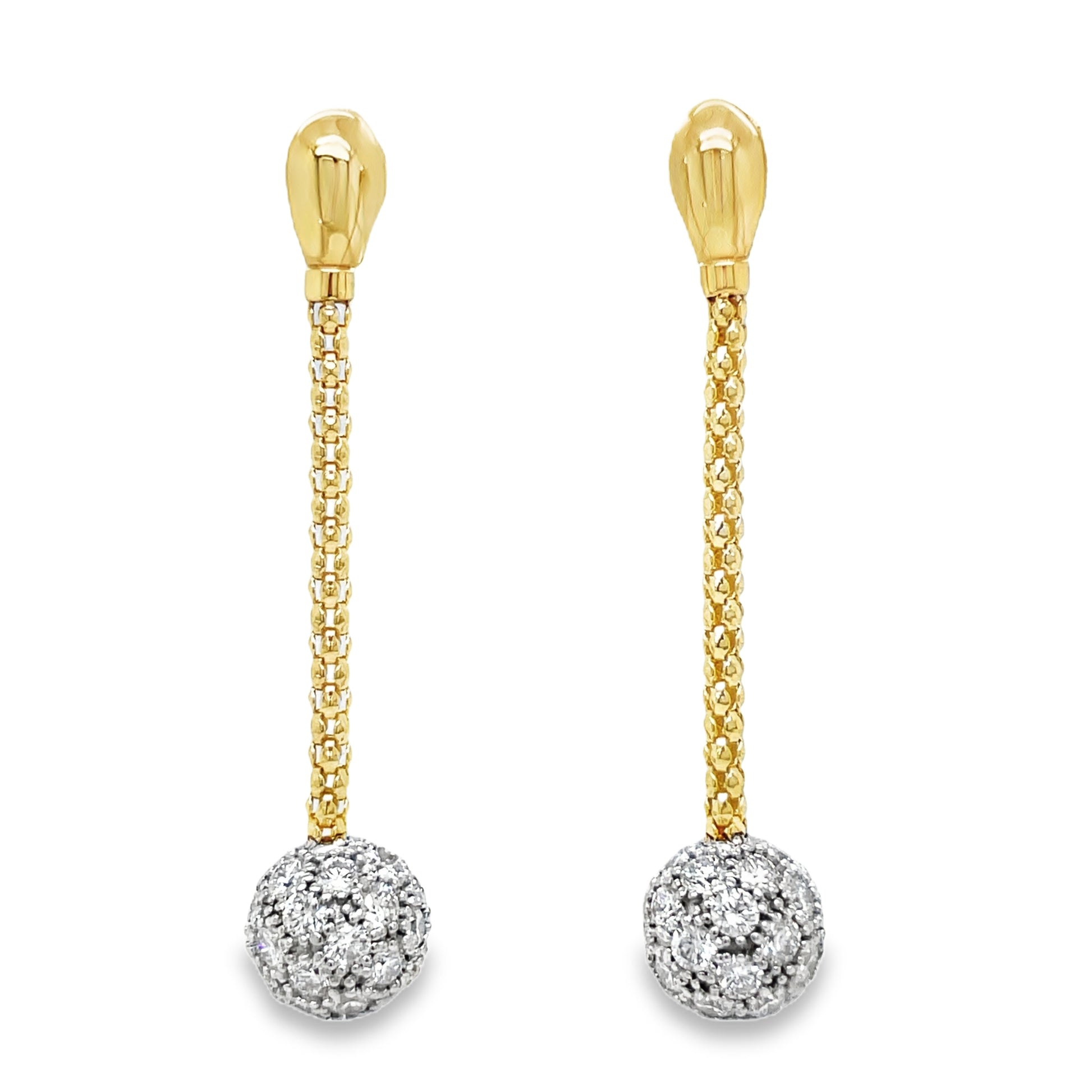 18k Yellow Gold Diamond Long Earrings Stella Milano Front view 