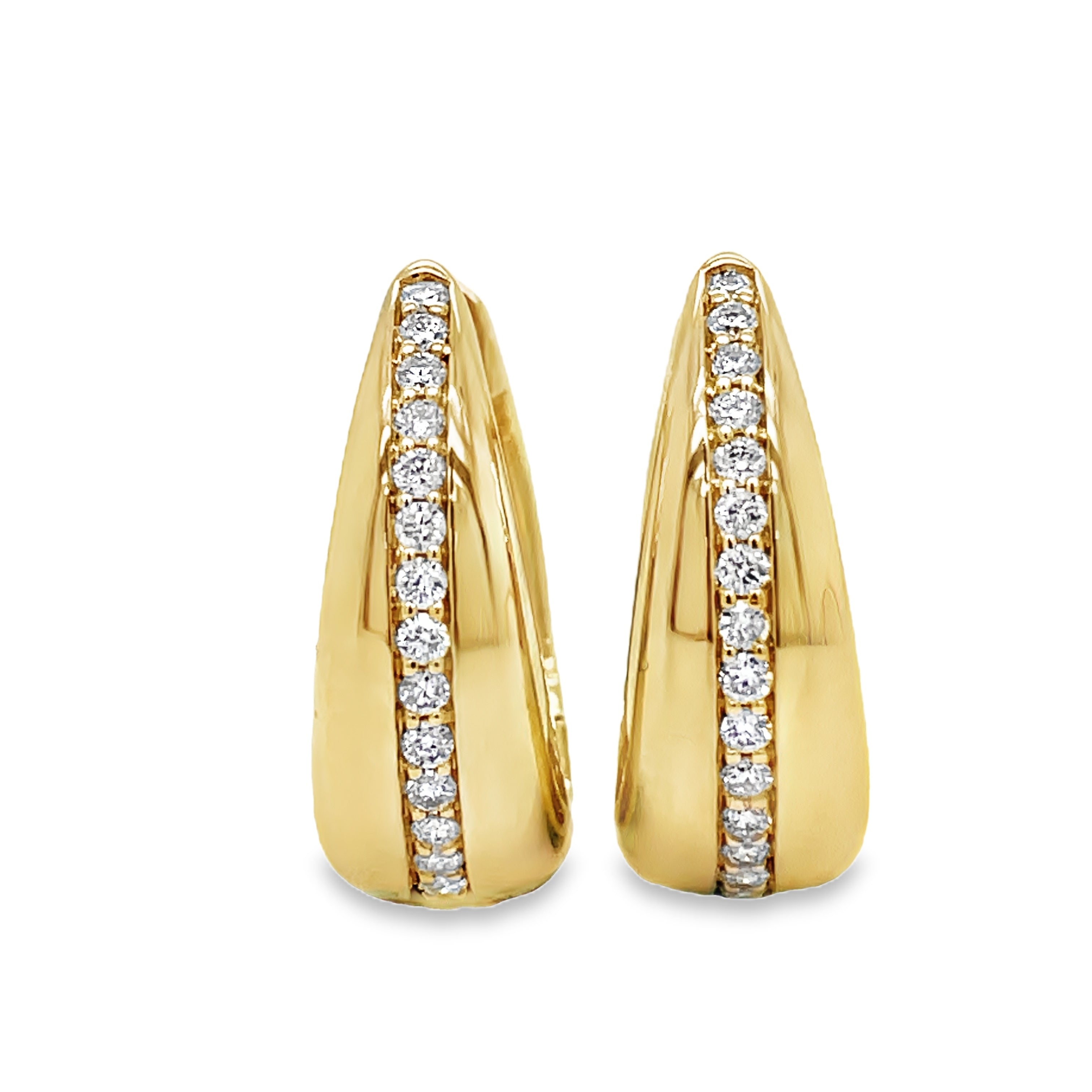 Indulge in luxury with our 14k Yellow Gold Puff Diamond Huggie Earrings. Crafted with exquisite 14k yellow gold, these huggie-style earrings feature 0.25 cts of sparkling round diamonds. With a 16.00 mm size, they are the perfect combination of elegance and sophistication. Elevate your look and add a touch of glamour with these stunning earrings.