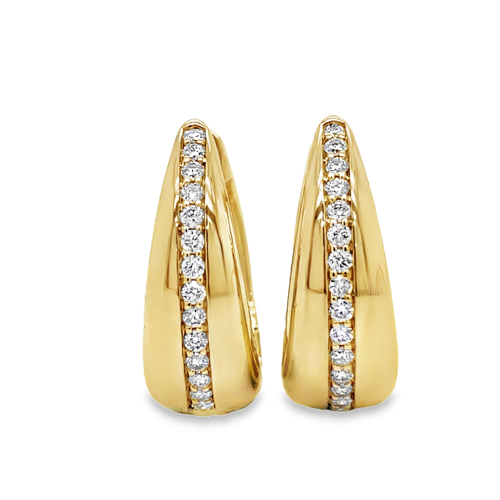 14k Yellow Gold Puff Diamond Huggie Earrings Front view 