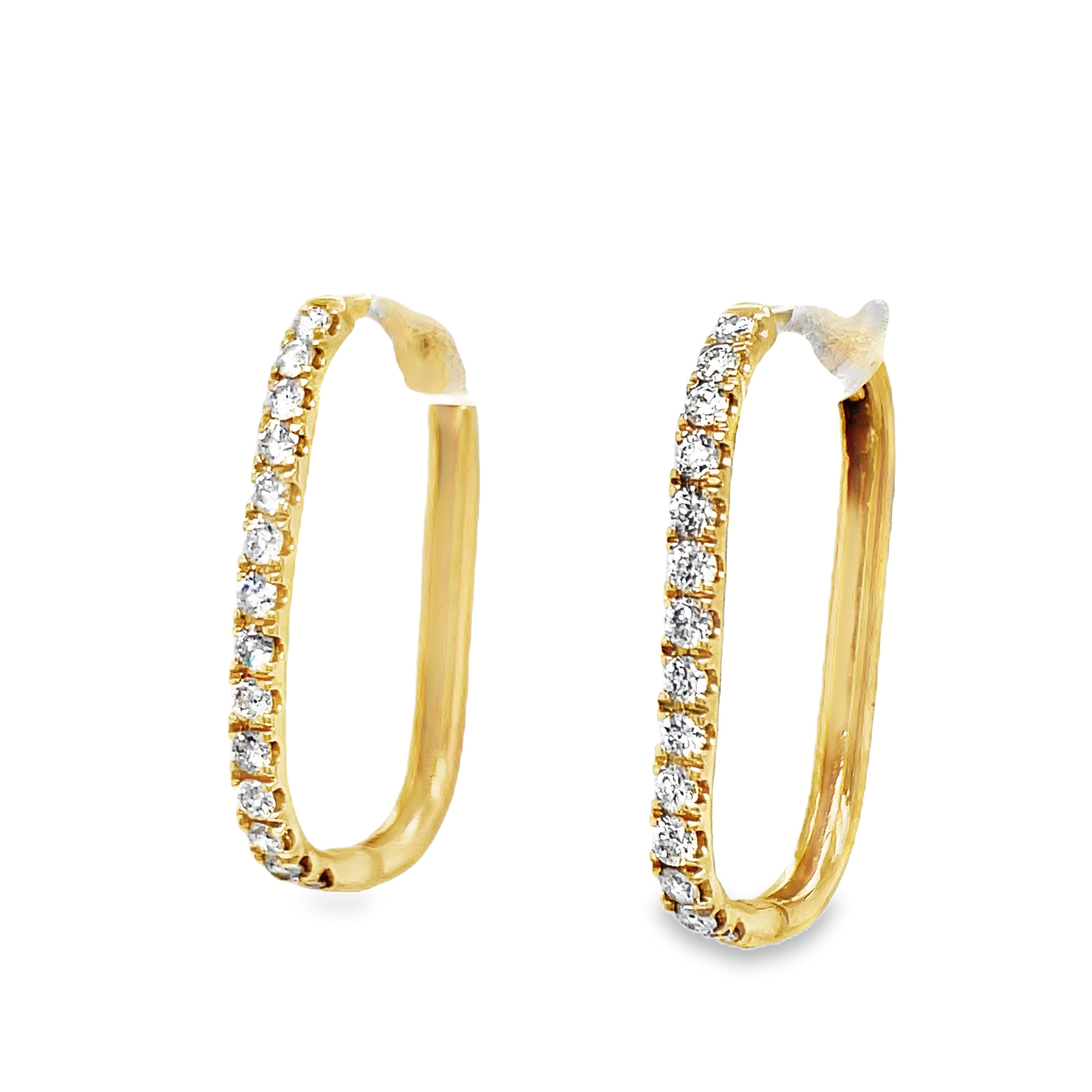 ndulge in luxury with these Square Diamond Yellow Hoop Earrings. Made with 14k yellow gold, these earrings feature sparkling round diamonds totaling 0.48 cts. With a size of 22.00 x 15.00 mm, these earrings are the perfect addition to any sophisticated and exclusive look. Elevate your style with these stunning earrings.

