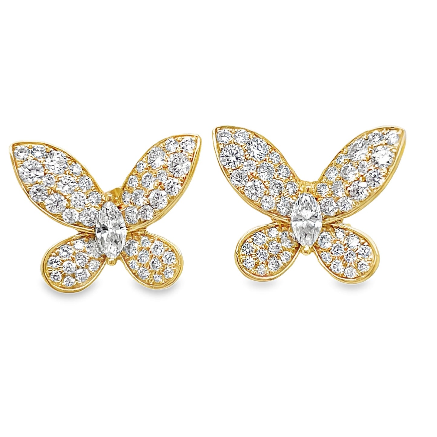 Medium Size Diamond Butterfly Stud Earrings Front view 