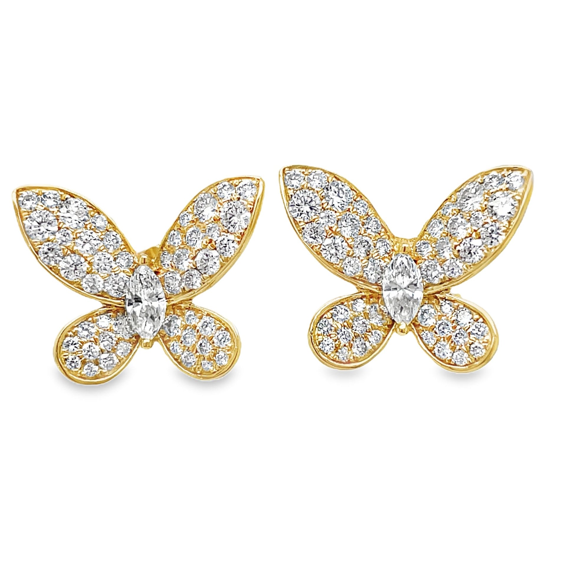Medium Size Diamond Butterfly Stud Earrings Front view 
