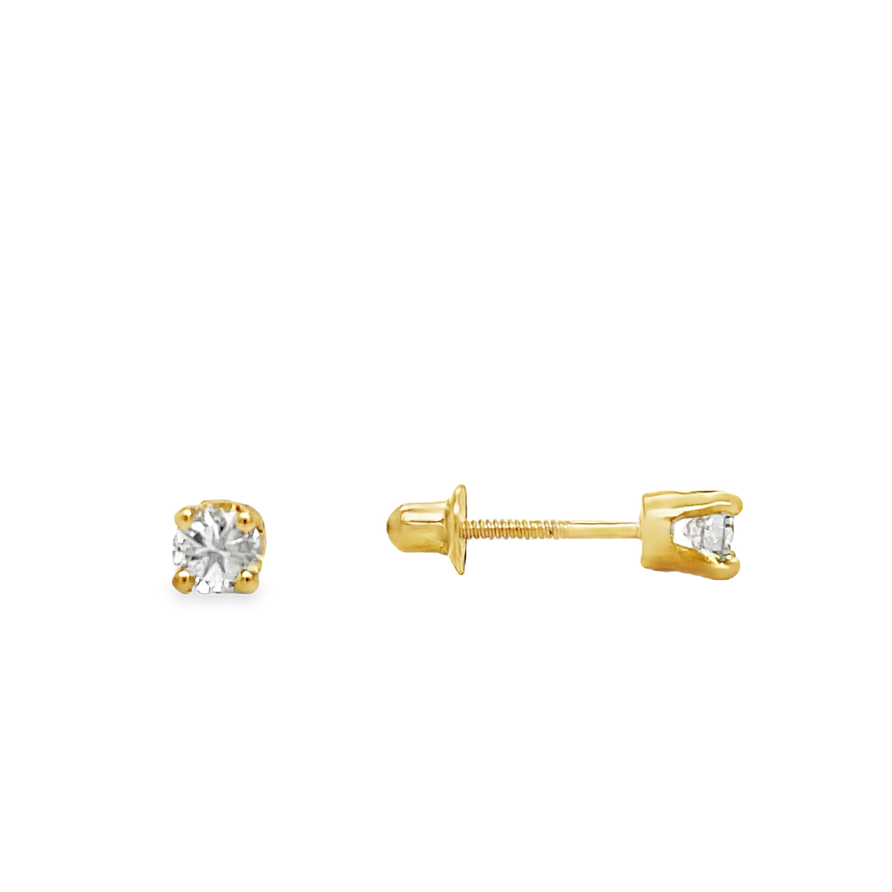 Elevate your style with these Small Diamond Studs adorned with 0.20 cts of round diamonds. Crafted in 14k yellow gold and featuring a secure screw back system, their brilliant F/G color and VS clarity will add a touch of sophistication to any outfit.