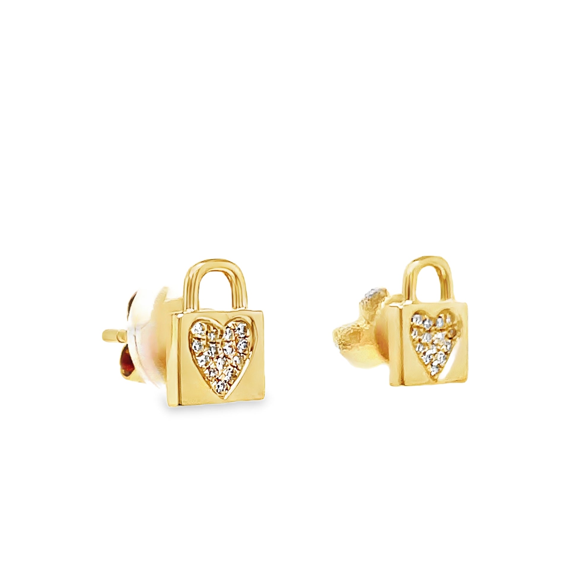 14k Yellow Gold Small Diamond Lock Earrings Side view