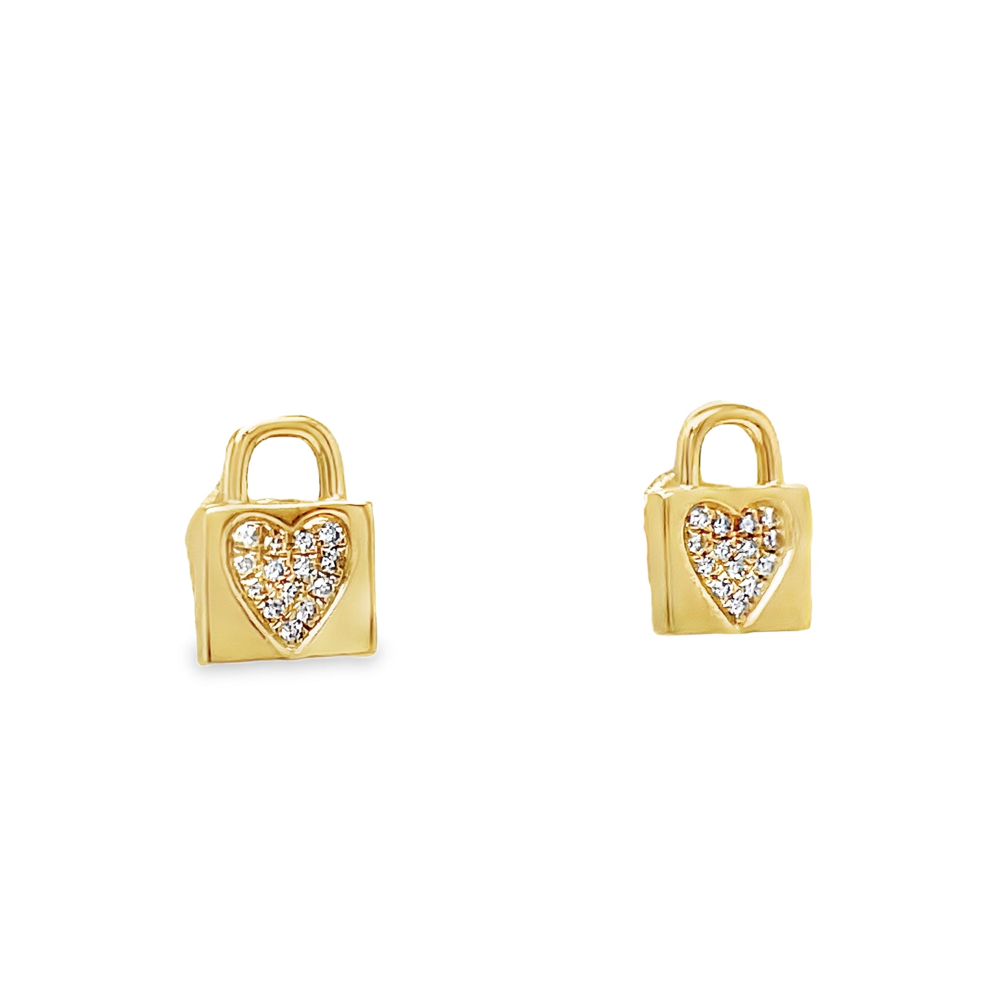 14k Yellow Gold Small Diamond Lock Earrings Side view