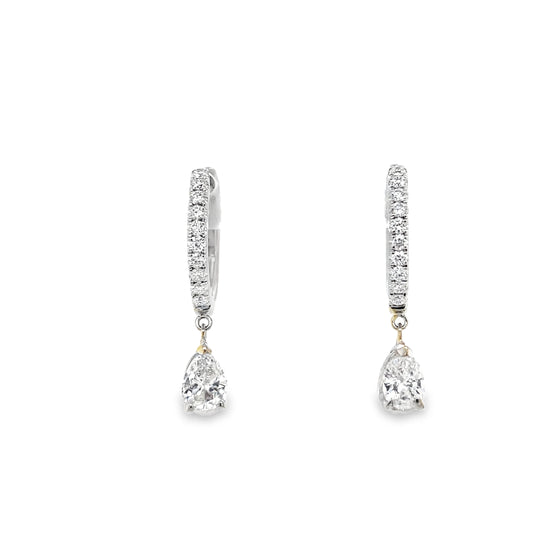Front View of Pear Shape Diamond Dangling Earrings