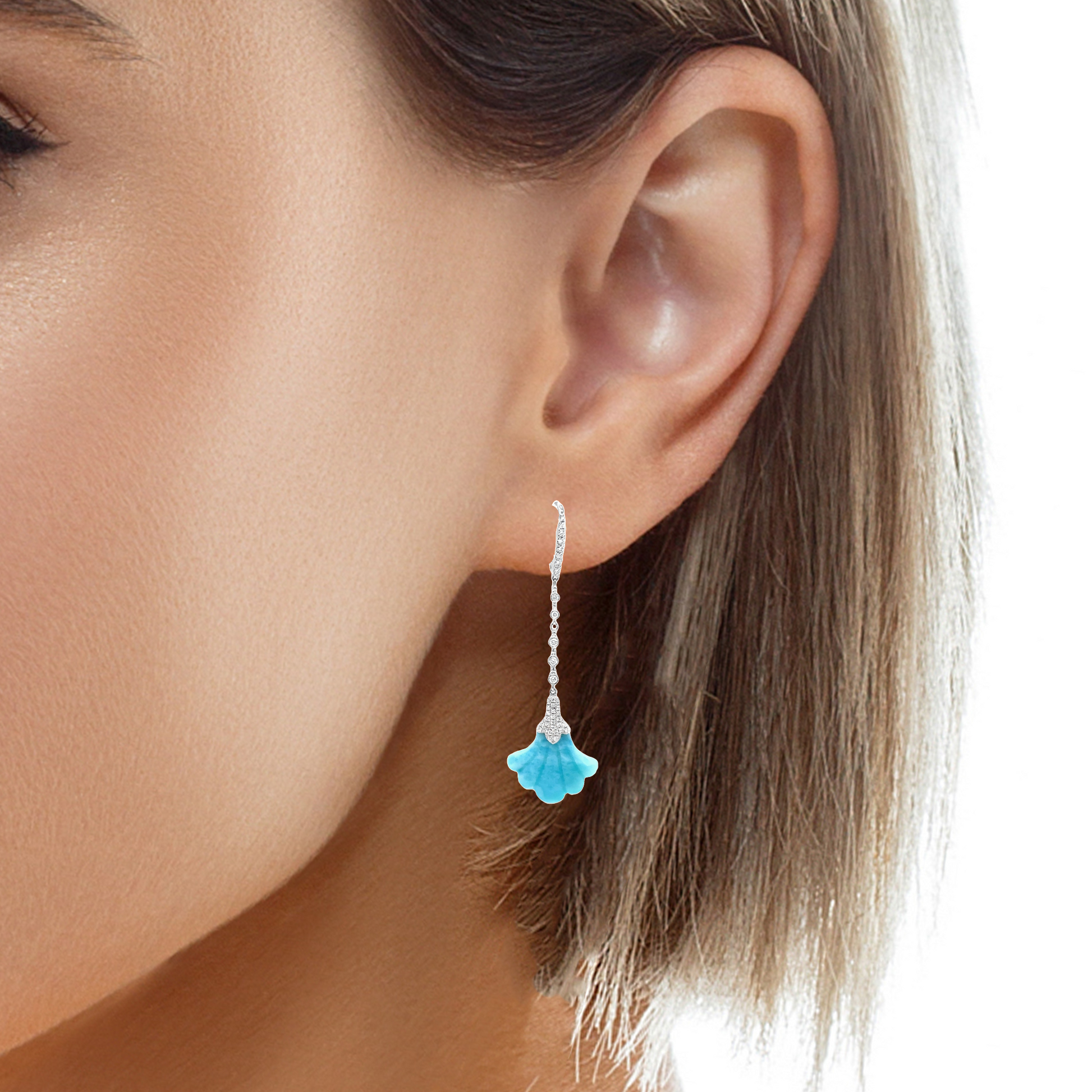 Larimar and Diamond Long Earrings Try on View