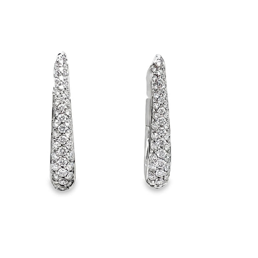 Italian Made Oval Shape Diamond Pave Hoop Earrings Front view