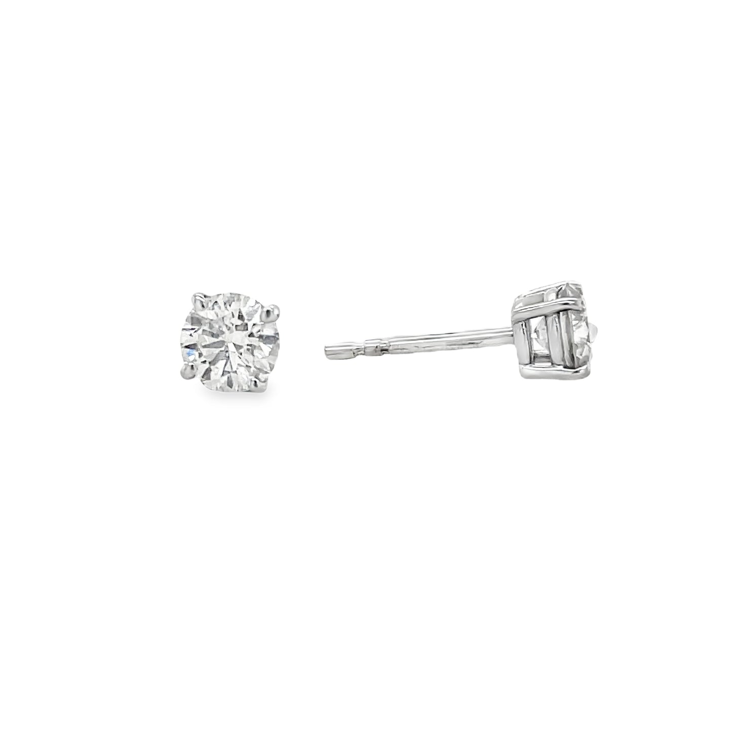 Front and side view of 14k Diamond Studs 0.80 cts White Gold.