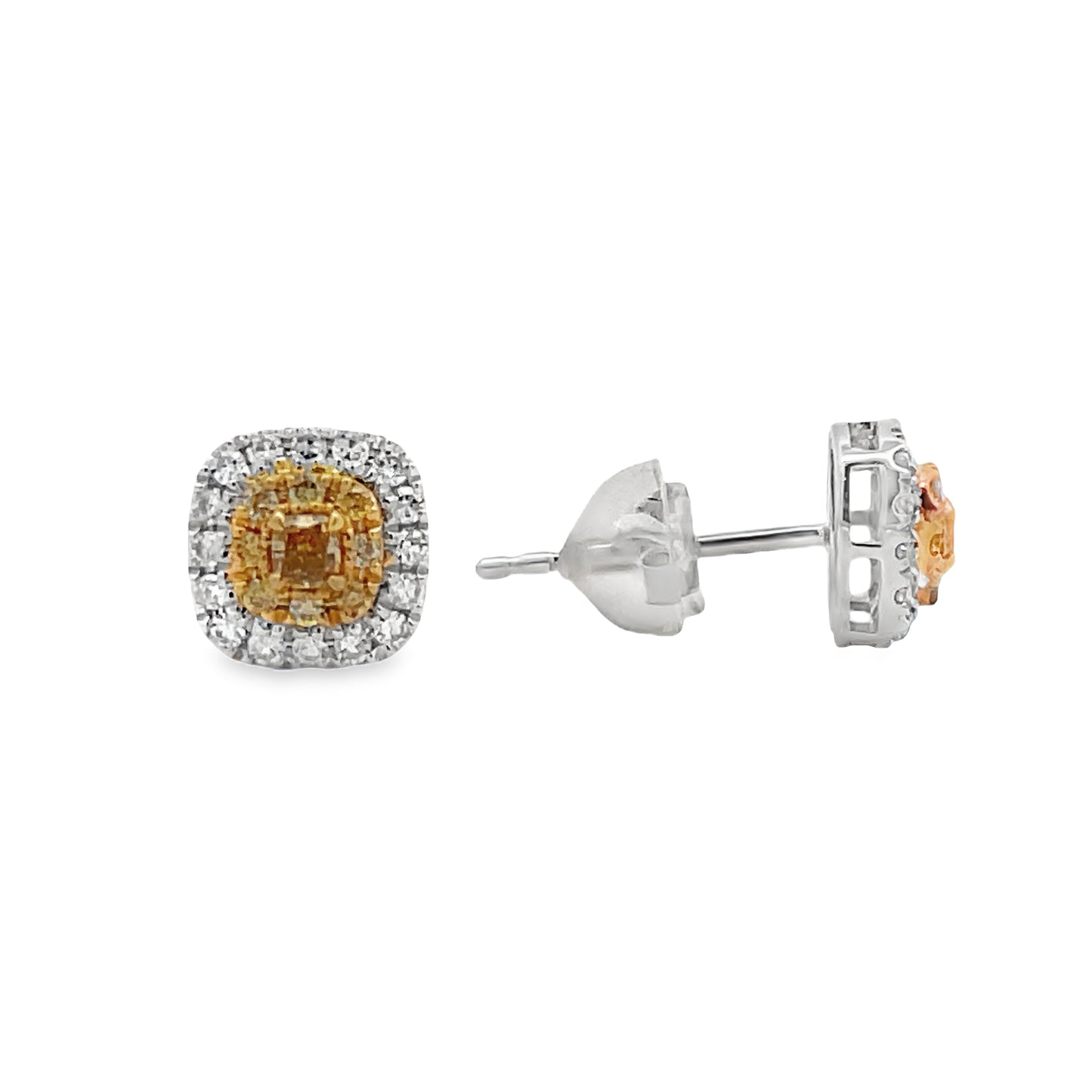 Front and side view of Fancy Yellow Diamond Stud Earrings