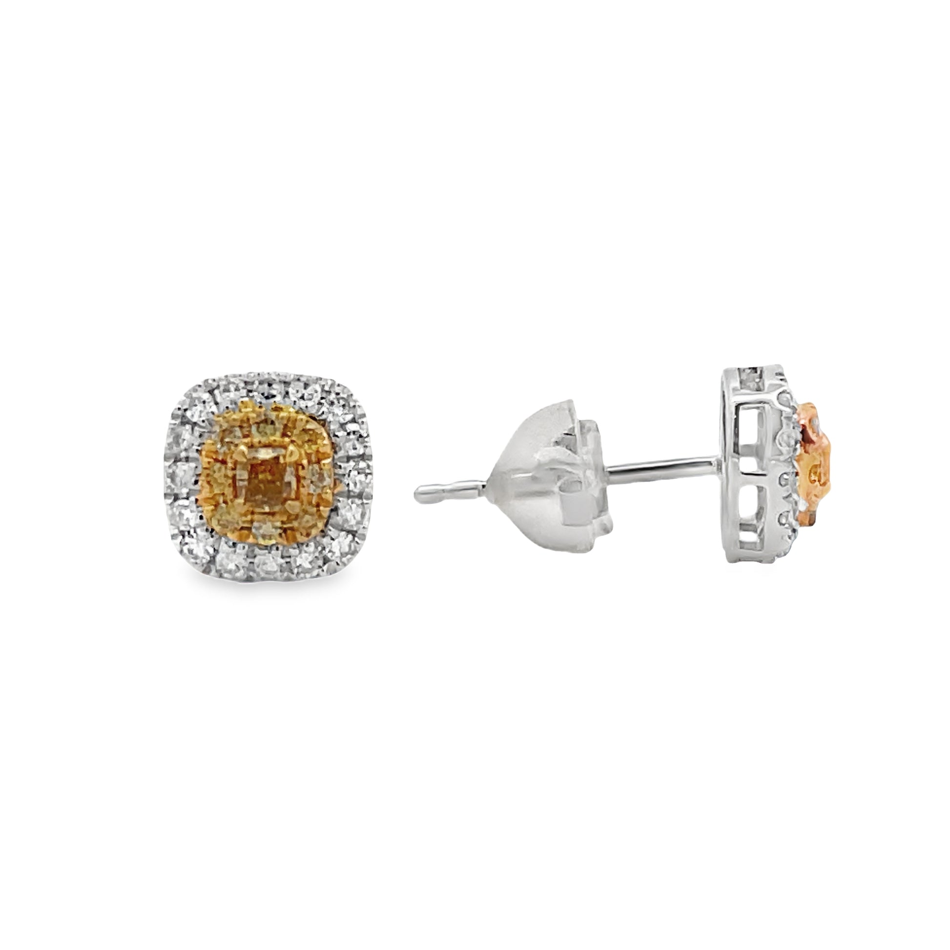 Front and side view of Fancy Yellow Diamond Stud Earrings