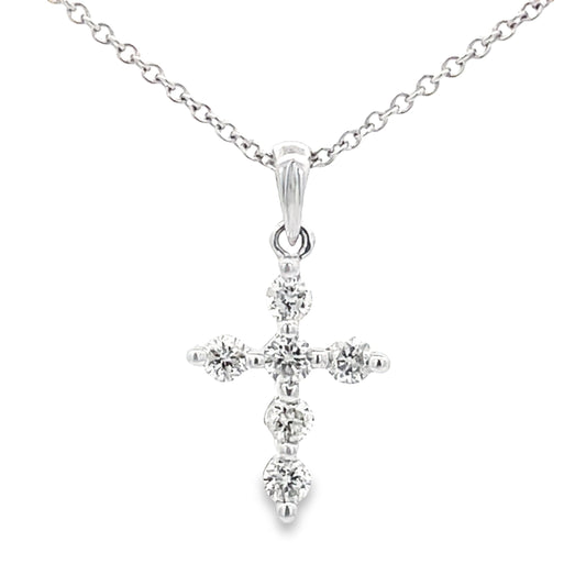 Front view of 14k White Gold Share Prong Diamond Cross 0.26 cts