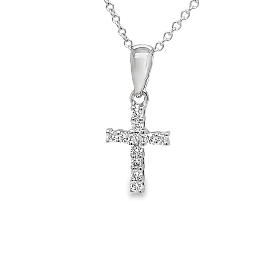 Small Diamond Cross Pendant Necklace 0.10 cts Front view 